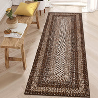 Garvee Bordered Brown 2x8 Braided Distressed Runner, Washable Non Slip Non-Shedding Ultra-Thin Carpet for Entryway Hallway & Bedroom Bedside