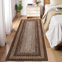 Garvee Bordered Brown 2x8 Braided Distressed Runner, Washable Non Slip Non-Shedding Ultra-Thin Carpet for Entryway Hallway & Bedroom Bedside
