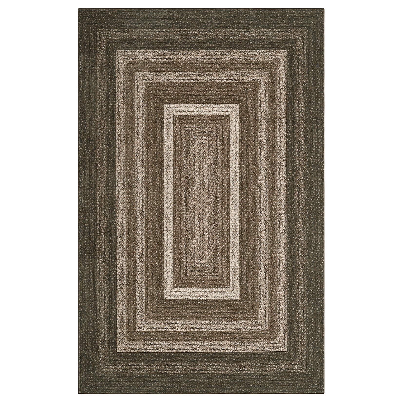 Garvee 8x10 Washable Area Rugs Modern Braided Printed Accent Rug with Non-Slip Backing, Foldable Low Pile Floor Cover, Bordered Indoor Carpet for Living Room, Bedroom, Brown