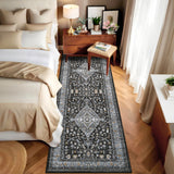 Garvee Washable 2x6 Runner Rug for Bedroom Hallway Vintage Non Slip Runners Kitchen Laundry Farmhouse Entryway Living Room Floor Mat Low Pile Floor Carpet for Bathroom Distressed Bedside Rug, Black - Black