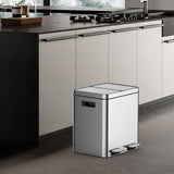 Garvee 8 Gallon Stainless Steel 2 Compartments Trash Can with Removable Inner Buckets and Quite-Close Lid, Silver - 