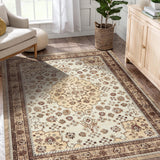 Garvee Area Rug Floral Washable Non-Slip Low-Pile Rugs for Living Room Kitchen, 0.3 Inch, Multi-Color - Camel