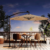 Garvee 10' Solar Lights Offset Patio Umbrella, Cantilever Umbrella with Easy Lift & Tilt Adjustment, 8 Ribs Sun Umbrella UV Protection, Tan - Tan