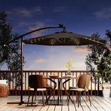 Garvee 10' Solar Lights Offset Patio Umbrella, Cantilever Umbrella with Easy Lift & Tilt Adjustment, 8 Ribs Sun Umbrella UV Protection, Grey - Grey