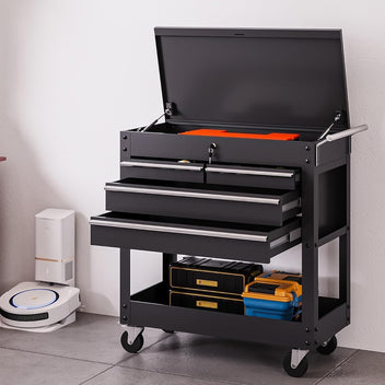 GARVEE 4-Drawer Rolling Tool Chest with Lock Durable Black Metal Tool Cart