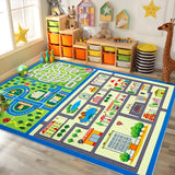 Garvee Washable Kids Play Mat 5x7 Washable Kids Area Rugs for Playroom, Non-Shedding Road Traffic Carpet, Foldable Educational Floor Cover for Living Room, Classroom, Games Room - Glittering Streets|Yellow