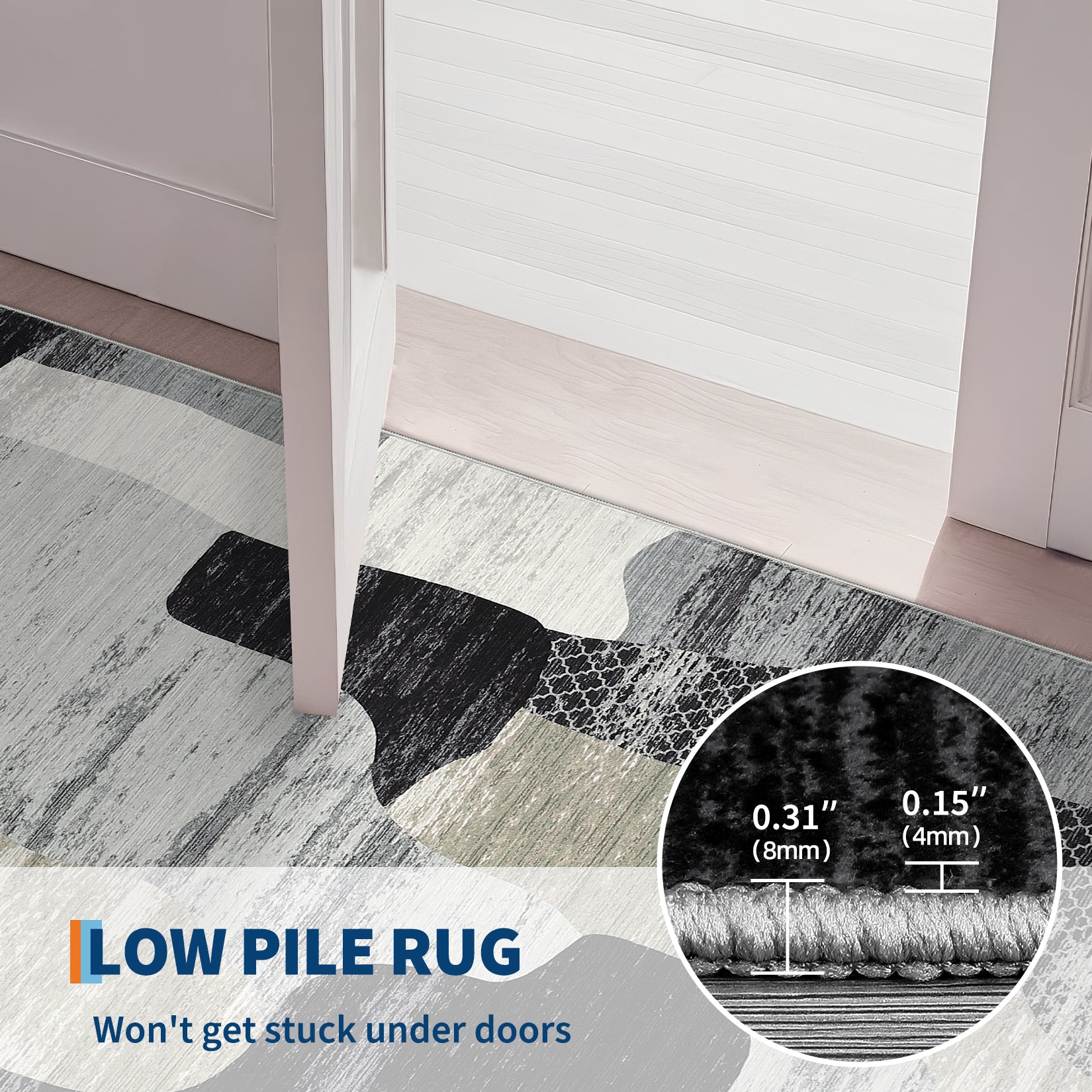 Garvee Modern Grey 5x7 Washable Bedroom Rugs, Abstract Large Area Rug for Living Room, Ultra Thin Non Slip Floor Carpet for Dining Room, Low Pile Indoor Contemporary Rugs for Home Office