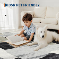 Garvee Modern Grey 5x7 Washable Bedroom Rugs, Abstract Large Area Rug for Living Room, Ultra Thin Non Slip Floor Carpet for Dining Room, Low Pile Indoor Contemporary Rugs for Home Office