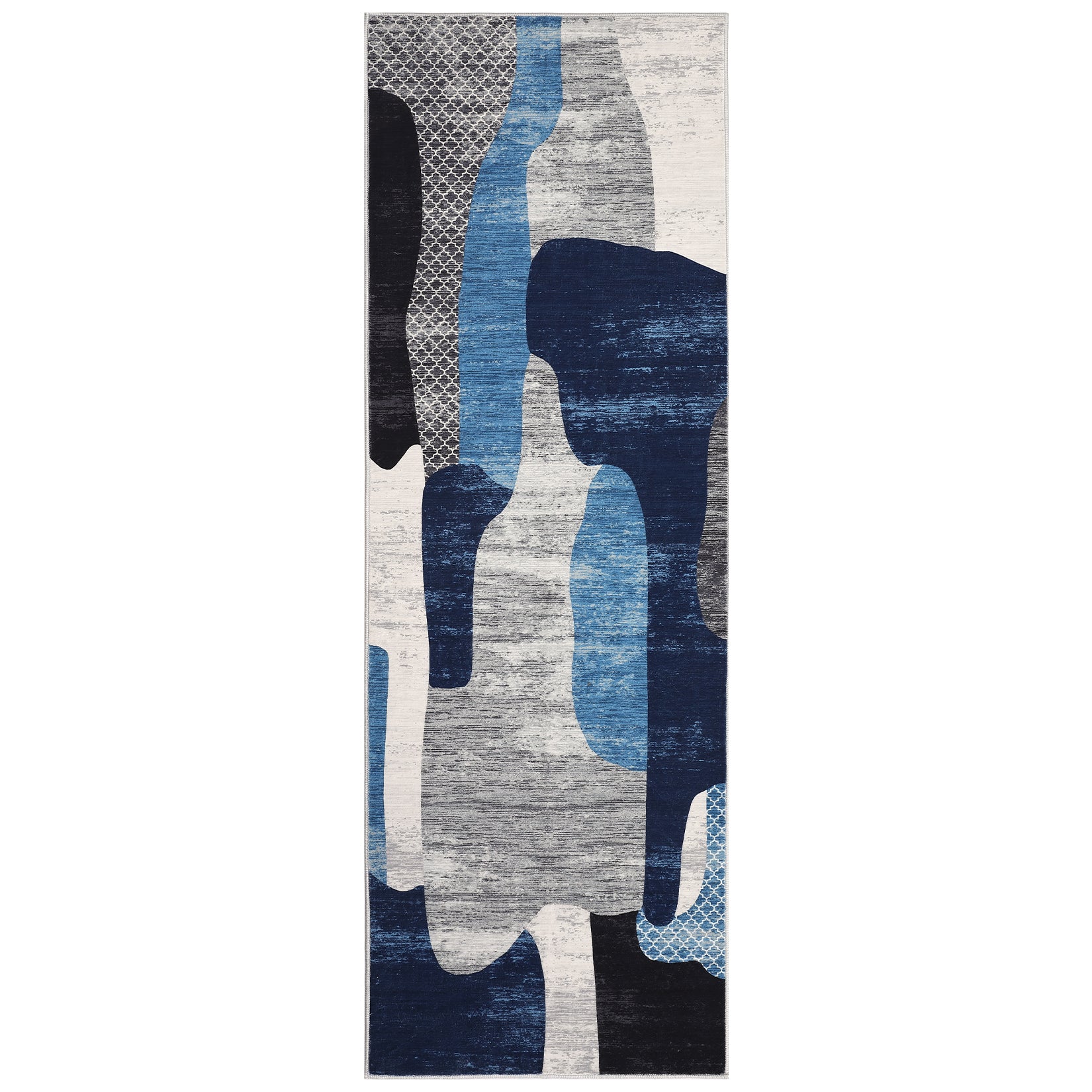 Garvee Modern Blue 2x6 Washable Hallway Runner Rug, Abstract Throw Kitchen Runner, Ultra Thin Non Slip Carpet Mat for Laundry Bathroom Bedroom, Indoor Contemporary Low Pile Area Rugs