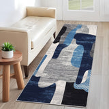 Garvee Modern Blue 2x6 Washable Hallway Runner Rug, Abstract Throw Kitchen Runner, Ultra Thin Non Slip Carpet Mat for Laundry Bathroom Bedroom, Indoor Contemporary Low Pile Area Rugs - Blue