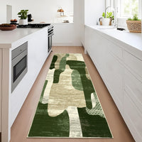 Garvee Modern Green 2x6 Washable Runner Rugs, Non Slip Abstract Runner for Hallway Kitchen, Low Pile Non Shedding Floor Carpet for Laundry Bathroom, Foldable Thin Mat
