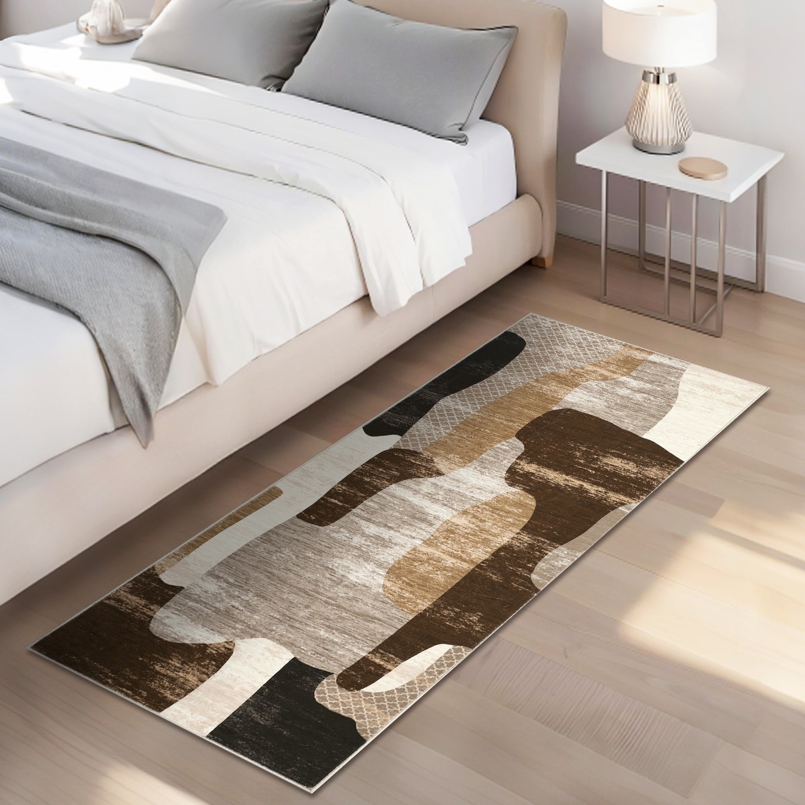 Garvee Modern Brown 2x6 Abstract Runner Rug for Kitchen, Soft Low Pile Non Slip Hallway Runners, Indoor Contemporary Floor Carpet for Laundry Bathroom