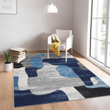 Garvee Modern Blue 8x10 Abstract Area Rugs for Living Room, Washable Soft Rugs for Bedroom, Large Non Slip Accent Carpet for Dining Room, Low Pile Foldable Thin Mat - Blue