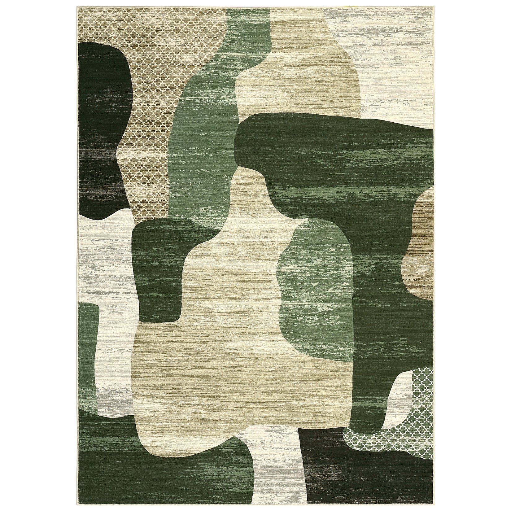 Garvee Modern Green 10x13 Abstract Area Rug Large Soft Faux Wool Non-Slip Backing Foldable Low Pile Polyester Indoor Living Room Bedroom