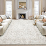 Garvee Large Living Room Area Rug 9x12 Machine Washable Vintage Geometric Neutral Rug Non-Shedding Low Pile Non Slip Distressed Farmhouse Carpet for Bedroom Nursery Dorm Rooms, Beige - Cream White
