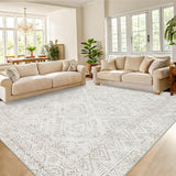 Garvee Living Room Washable Rugs 5x7 Stain Resistant Area Rug for Bedroom Large Soft Floor Carpet Non Slip Distressed Geometric Carpet for Dining Room Laundry Room Office, Beige - Cream White