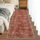 Garvee Vintage Runners for Hallways 2x6 Washable Hall Carpet Runner Geometric Farmhouse Kitchen Rug Non-Slip Entryway Long Rugs for Indoor Hallway Bedroom Kitchen Laundry, Red - Brick Red