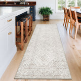 Garvee Washable Runner Rug 2x8 Vintage Rugs for Hallway Non Slip Kitchen Carpet Distressed Low Pile Entryway Soft Runners for Bedside Stain Resistant Carpet for Bedroom Hallway Laundry - Cream White