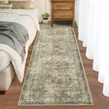 Garvee Washable Runner Rug for Kitchen 2x6 Non Slip Non Shedding Oriental Floral Vintage Long Carpet, Low Pile Distressed Floor Cover, Foldable Printed Mat for Hallway Entryway Bedroom - Brown