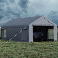 Garvee 13' x 25' Heavy-Duty Portable Carport Garage Shelter, 220G Waterproof PE Canopy with Roll-Up Doors, Removable Sidewalls & Steel Frame for Cars, Trucks, Boats & Outdoor Storage, Grey