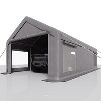 Garvee 13' x 25' Heavy-Duty Portable Carport Garage Shelter, 220G Waterproof PE Canopy with Roll-Up Doors, Removable Sidewalls & Steel Frame for Cars, Trucks, Boats & Outdoor Storage, Grey