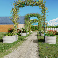 Garvee Galvanized Raised Garden Bed with 96" Vertical Arch Trellis - Rust-Resistant, Expandable Trellis - Steel, Plant Clips, Drainage Netting - Outdoor Garden, Patio, Beige