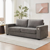 Garvee 90" Modern Couches for Living Room, Chenille Fabric Loveseat Sofa with USB & Type-c Charging Ports, Removable Cushion Cover, Side Pocket, Sturdy Wood Frame, for Apartment or Home, Grey - Grey
