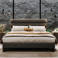Garvee King Size Bed Frame with Adjustable Headboard, Fabric Upholstered and Wooden Slats Support Platform Bed Frame, Heavy Duty Mattress Foundation, Easy Assembly, Dark Grey