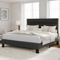 Garvee Queen Bed Frame Adjustable Headboard, Fabric Upholstered Wooden Slats Heavy Duty Mattress Foundation, Easy Assembly Platform Bed Frame for Bedroom, Dark Grey