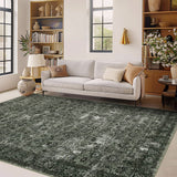 Garvee 5x7 Washable Area Rugs for Living Room,Faux Wool Soft Moody Floral Boho Vintage Oriental Indoor Carpet Rug for Bedroom Dining Room,Dark Green - Dark Green