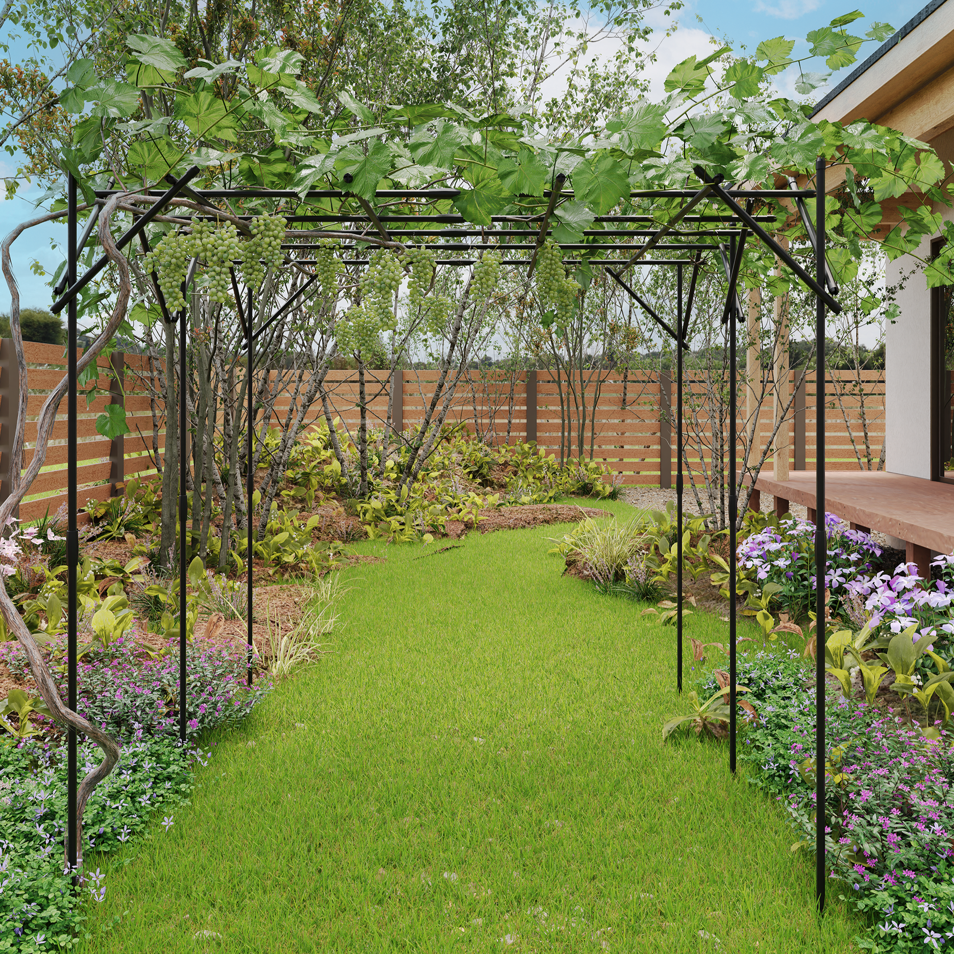 Garvee 86.6 in Garden Arch Trellis, Outdoor Metal Arbor for Climbing Plants, Tool-Free Assembly, Rust-Resistant Plant Support for Roses, Vines & Flowers