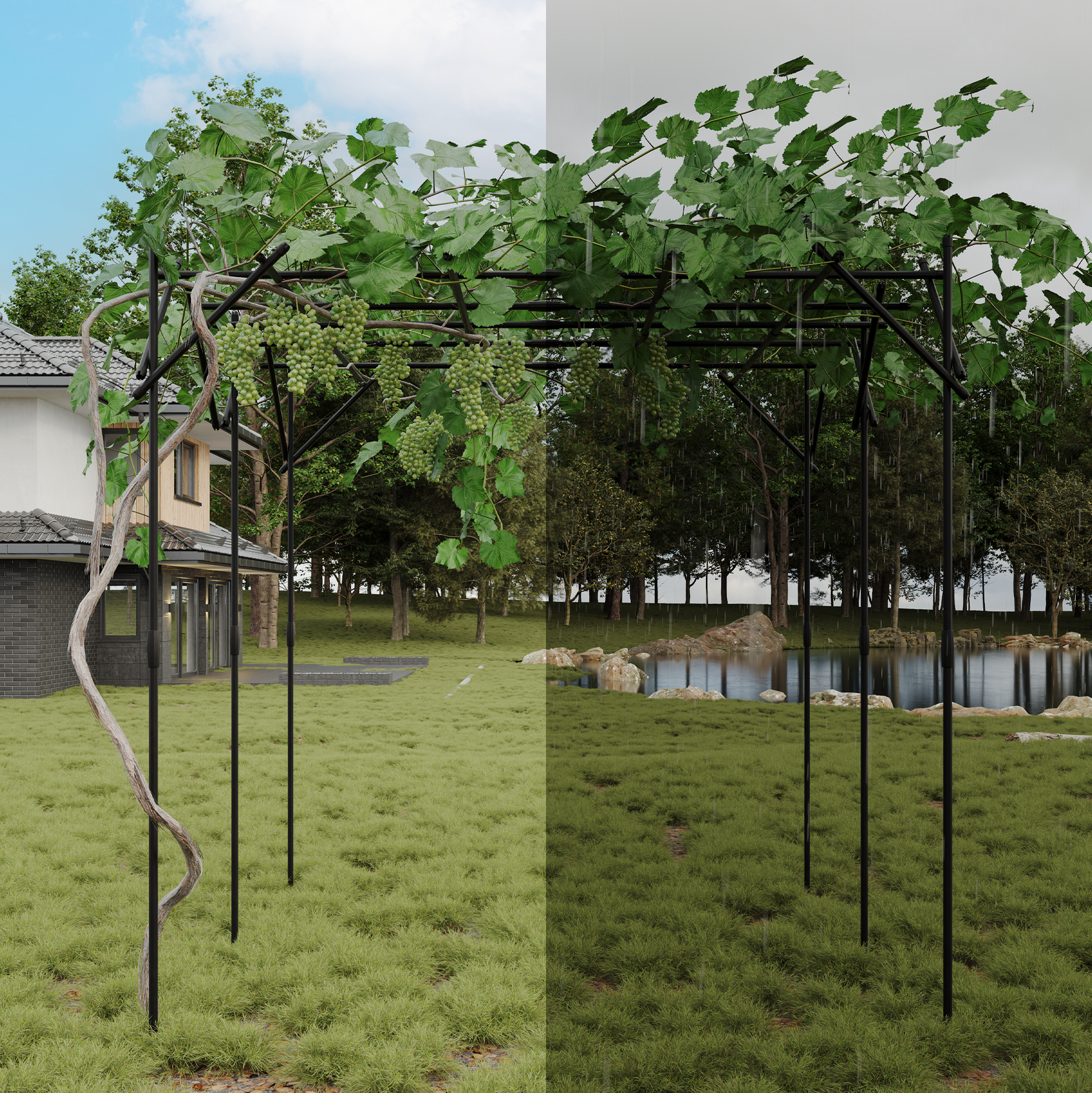 Garvee 86.6 in Garden Arch Trellis, Outdoor Metal Arbor for Climbing Plants, Tool-Free Assembly, Rust-Resistant Plant Support for Roses, Vines & Flowers