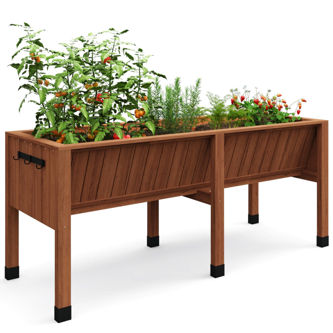 Garvee 72" x 26" x 31" Cedar Raised Garden Bed, 13.7" Deep Elevated Planter Box with Liner, Hooks & Drainage Hole for Vegetables, Herbs & Flowers, Acorn Brown