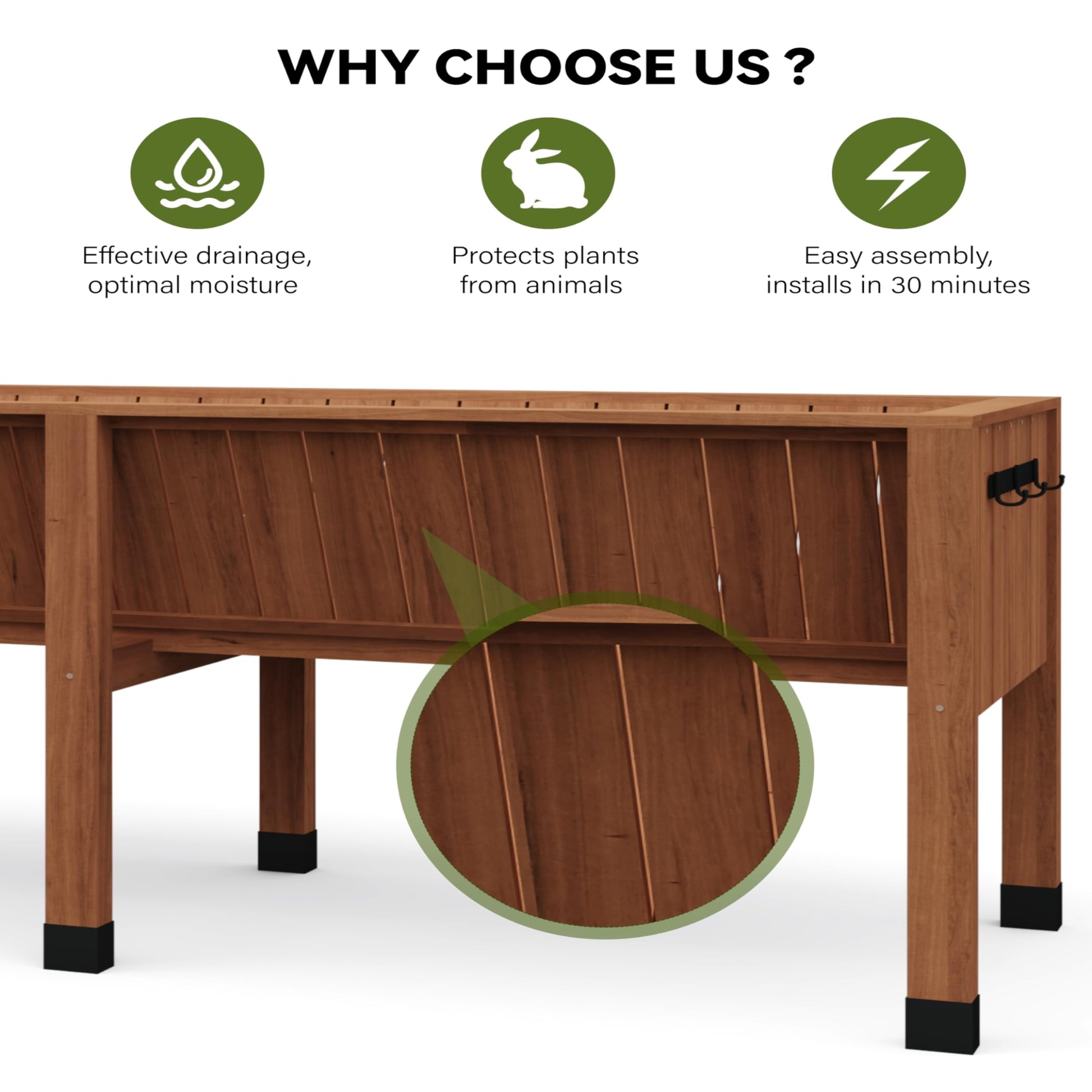 Garvee 72" x 26" x 31" Cedar Raised Garden Bed, 13.7" Deep Elevated Planter Box with Liner, Hooks & Drainage Hole for Vegetables, Herbs & Flowers, Acorn Brown