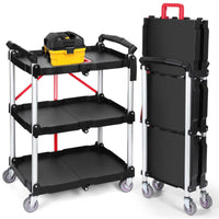 Garvee 3-Tier Foldable Utility Cart, 176 lb Heavy-Duty Rolling Service Cart with 360° Swivel Wheels, Locking Casters & Aluminum Frame