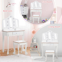 Garvee Kids Vanity Table Set with 3 Mirrors and Light Suitable for Age 3-10, White
