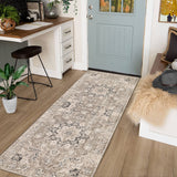Garvee 2x6 Ultra-Thin Washable Runner Rug Non-Slip Non-Shedding Hallway Runner, Stain Resistant Kitchen Doorway Bedside Carpet for Mat Laundry Entryway, Brick Red - Beige