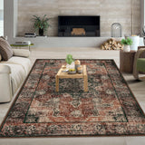 Garvee Ultra-Thin Washable 10x13 Area Rugs for Living Room, Non Slip Boho Large Living Room Rug, Vintage Oriental Indoor Floor Carpet for Dining Room Home Office Table Dorm Decor, Brick Red - Red-Brown