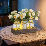 Garvee Farmhouse 3PCS Centerpiece Table Decorations with Roses Artificial Flowers Mason Jars and Wood Tray for Dining Coffee Table, White - White