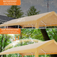 Garvee Heavy Duty 10x20 Ft Carport Canopy with Galvanized Steel Frame, Side-Opening Door & Roll-Up Windows, Tear-Proof PE Fabric, Portable Outdoor Shelter for Vehicles & Boats