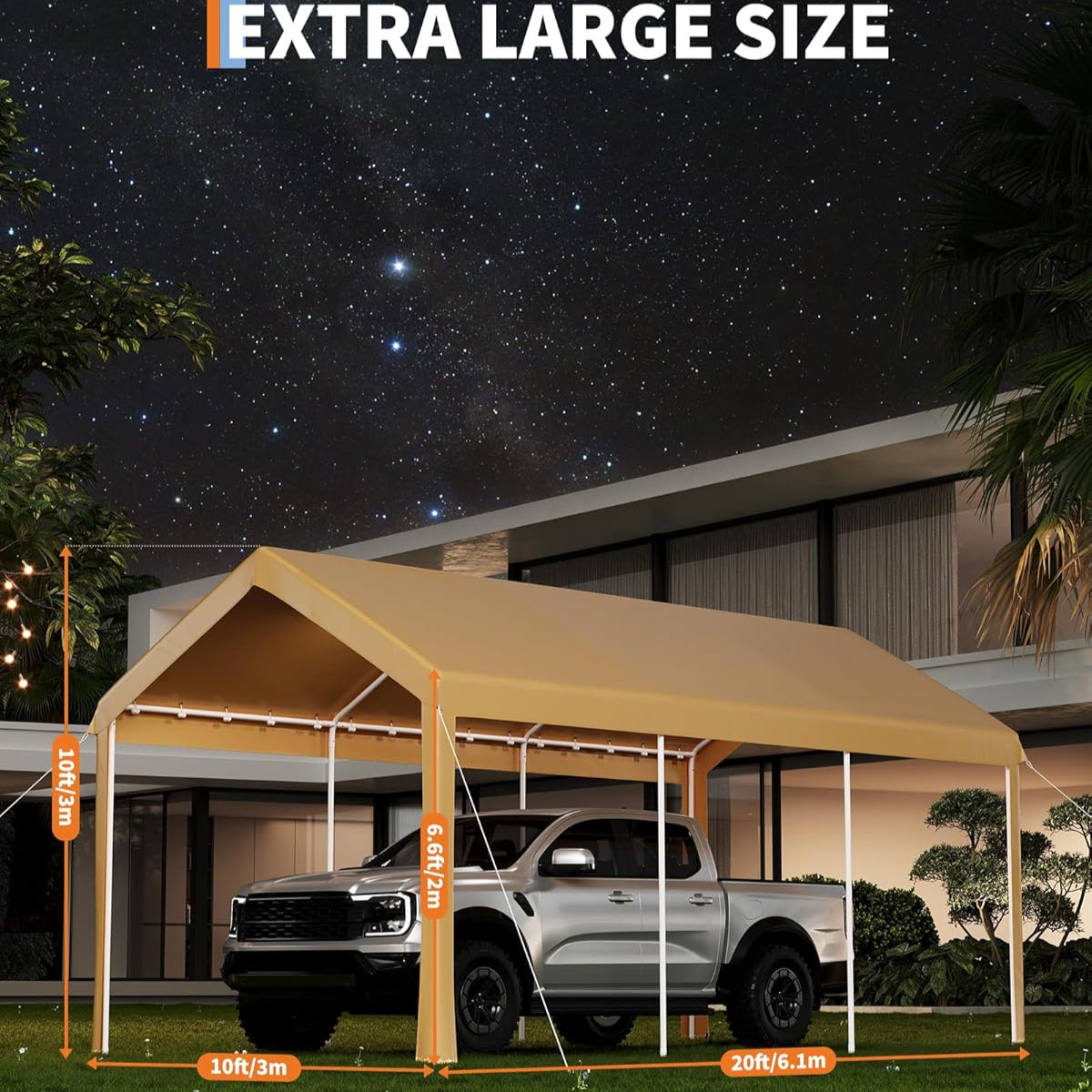Garvee Heavy Duty 10x20 Ft Carport Canopy with Galvanized Steel Frame, Side-Opening Door & Roll-Up Windows, Tear-Proof PE Fabric, Portable Outdoor Shelter for Vehicles & Boats