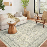 Garvee 10'x13' Boho Vintage Floral Rug Stain Resistant Low Pile Carpet For Bedroom Room Kids Playroom Office Decor Indoor Non Slip Soft Thin Carpet Light Green - Light Green