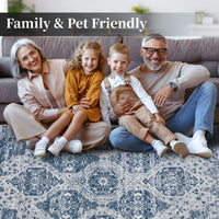 Garvee Persian Blue 10x13 Vintage Area Rug Irregular Medallion Ultra-Thin Non Slip Floral Print Indoor Mat for Living Room Dining Room Bedroom Farmhouse