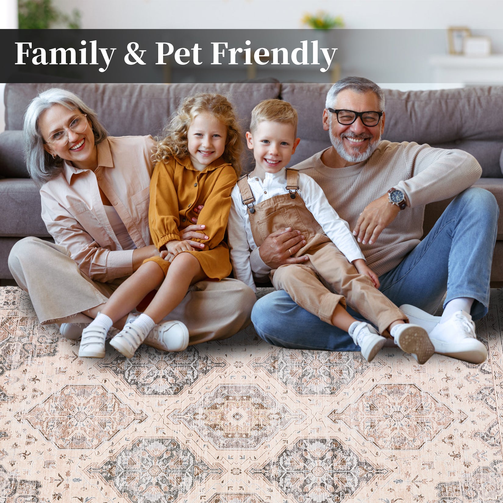 Garvee Persian Beige 5x7 Vintage Area Rug Irregular Medallion Ultra-Thin Non Slip Floral Print Indoor Mat for Living Room Dining Room Bedroom Farmhouse