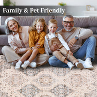 Garvee Persian Beige 5x7 Vintage Area Rug Irregular Medallion Ultra-Thin Non Slip Floral Print Indoor Mat for Living Room Dining Room Bedroom Farmhouse