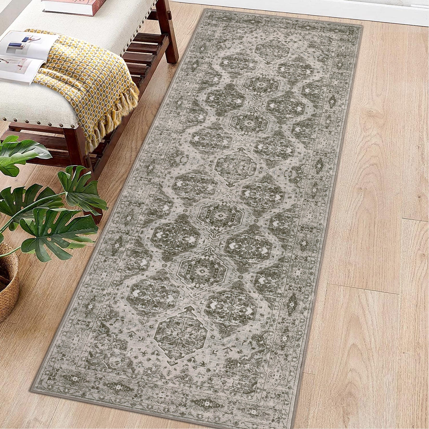 Garvee Persian Red-Brown 2x6 Runner Rug Vintage Irregular Pattern Non Skid Washable Ultra-Thin Long Carpet for Indoor Bedroom Entryway Office Kitchen