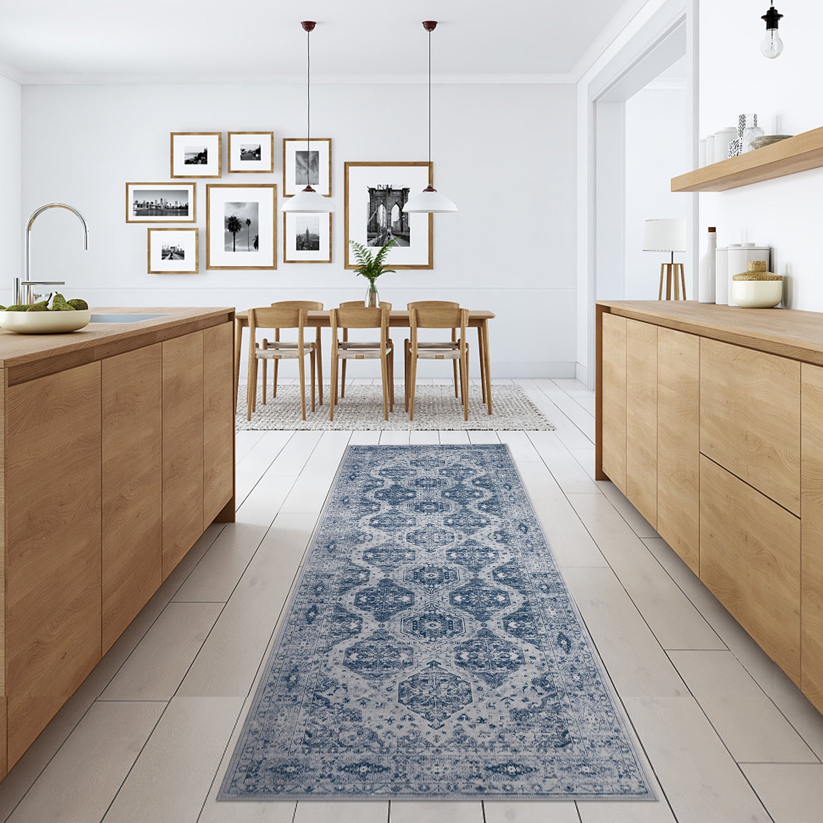Garvee Persian Blue 2x6 Runner Rug Vintage Irregular Pattern Non Skid Washable Ultra-Thin Long Carpet for Indoor Bedroom Entryway Office Kitchen