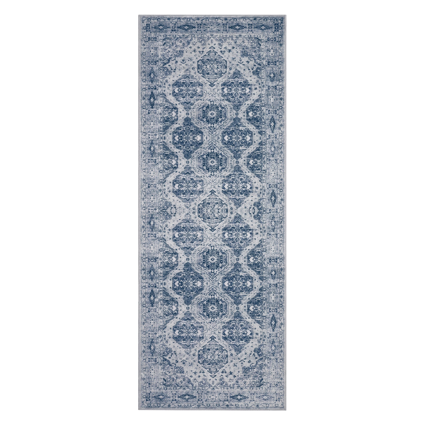 Garvee Persian Blue 2x6 Runner Rug Vintage Irregular Pattern Non Skid Washable Ultra-Thin Long Carpet for Indoor Bedroom Entryway Office Kitchen