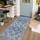 Garvee Persian Blue 2x6 Runner Rug Vintage Irregular Pattern Non Skid Washable Ultra-Thin Long Carpet for Indoor Bedroom Entryway Office Kitchen - Blue