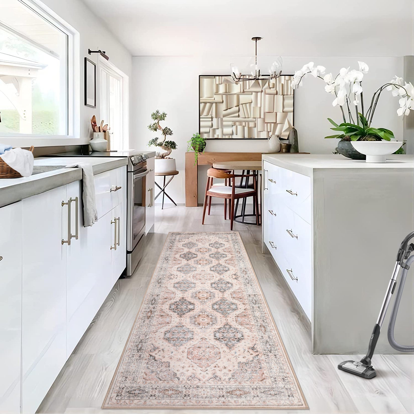 Garvee Persian Beige 2x6 Runner Rug Vintage Irregular Pattern Non Skid Washable Ultra-Thin Long Carpet for Indoor Bedroom Entryway Office Kitchen